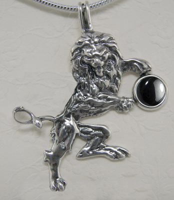 Sterling Silver Royal Rampant Lion Pendant With Hematite